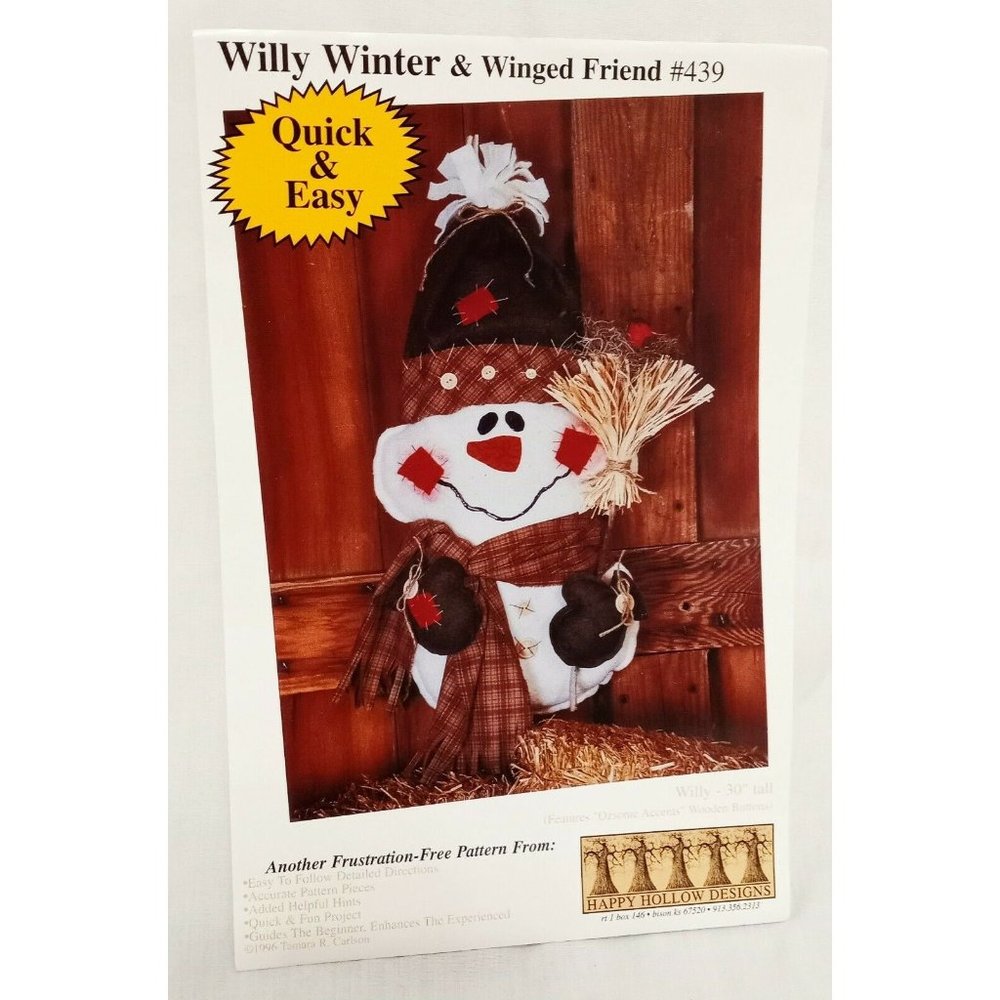 Snowman Willy Winter & Winged Friend #439 30" 1996 Quick Easy Tamara R Carlson